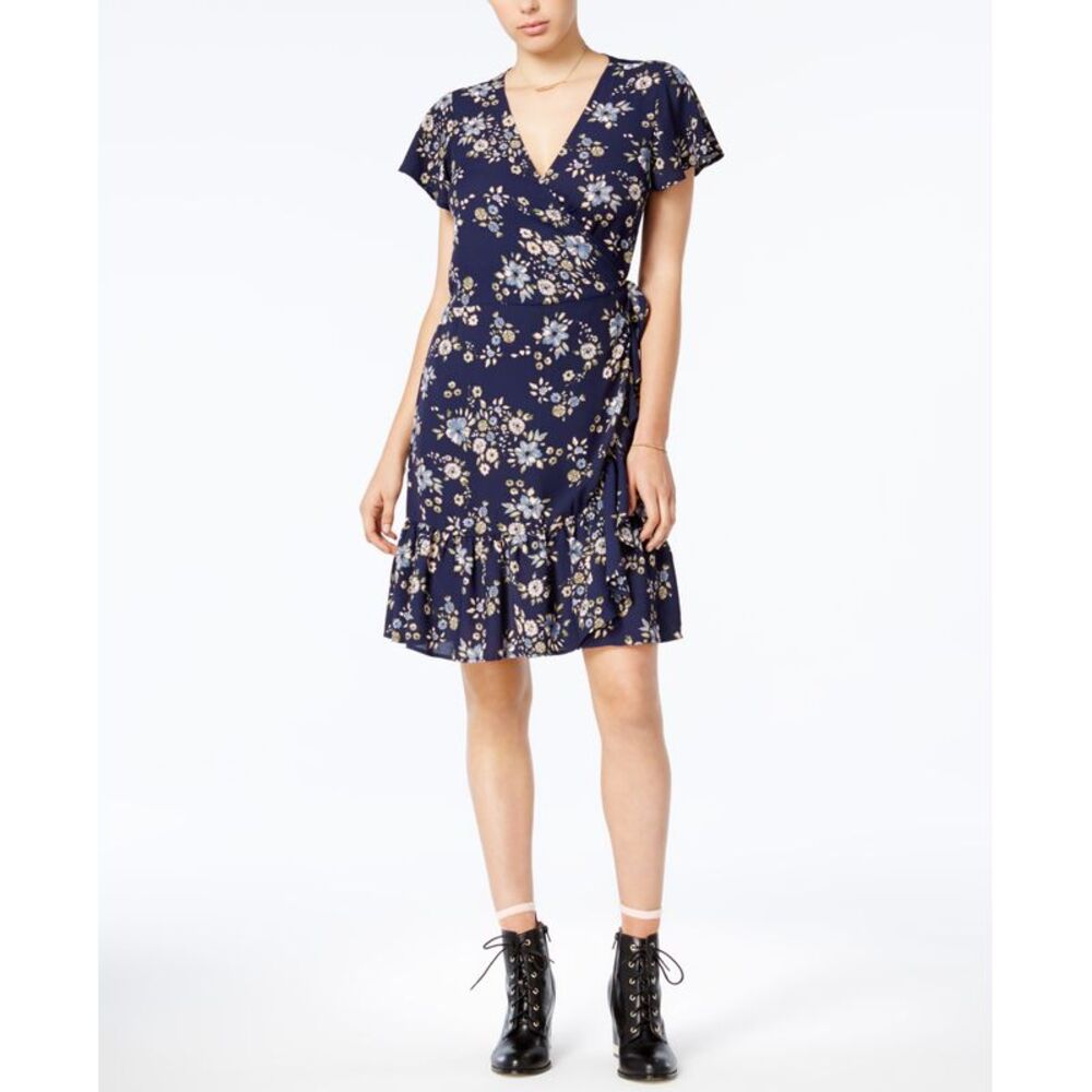 Maison Jules Ruffled Faux Wrap Shift Dress  Blu Notte  S
